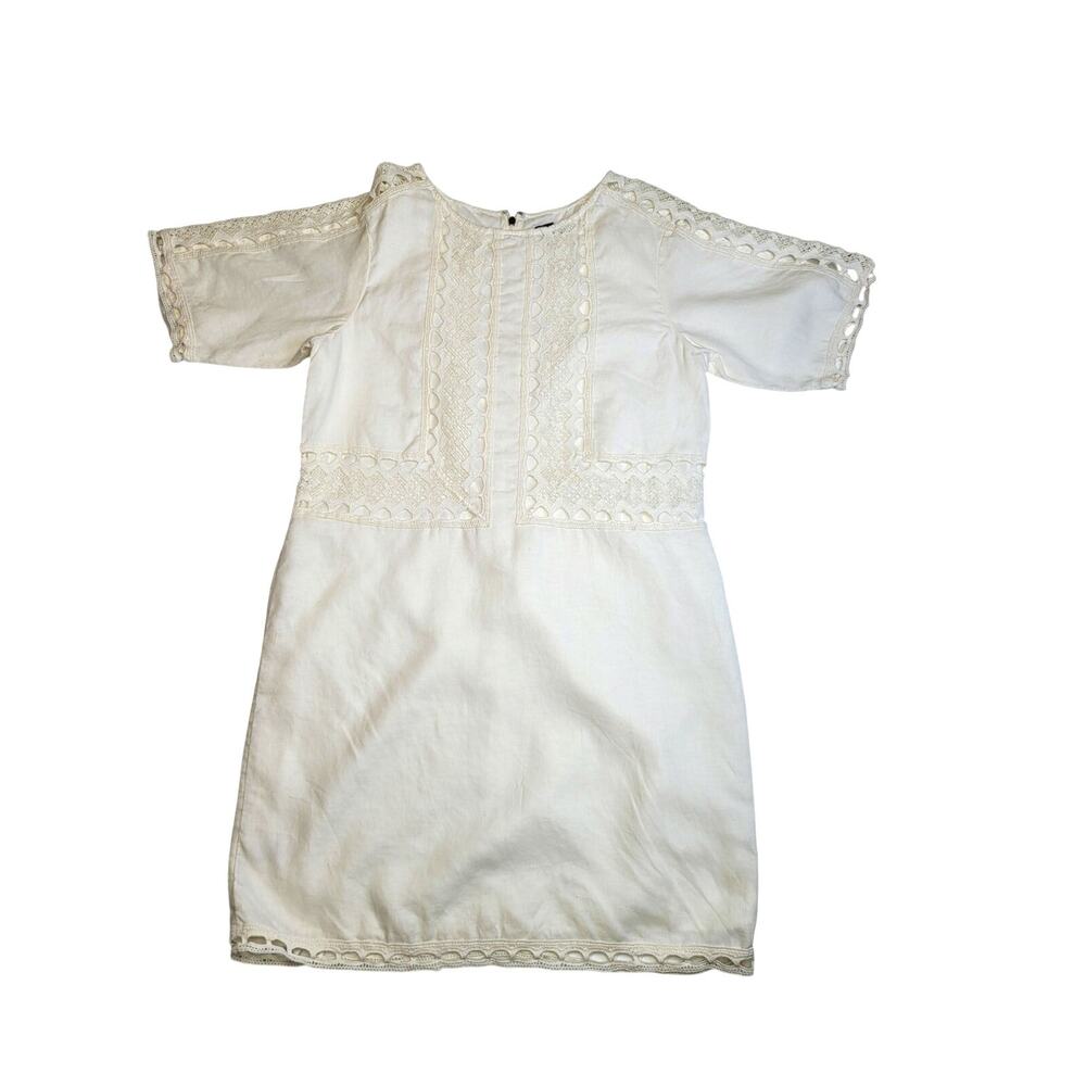 Ann Taylor Eyelet Midi Linen Dress Ivory Medium
